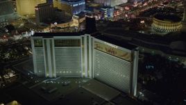4K aerial stock footage of the Mirage Hotel and Casino, Las Vegas, Nevada Night Aerial Stock Footage | DCA03_175