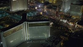 4K aerial stock footage of orbiting the Mirage Hotel and Casino, Las Vegas, Nevada Night Aerial Stock Footage | DCA03_176