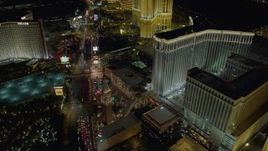4K aerial stock footage of flying over hotels and Las Vegas Boulevard, Nevada Night Aerial Stock Footage | DCA03_177