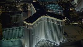 4K aerial stock footage of orbiting the back of The Venetian Resort and Casino, Las Vegas, Nevada Night Aerial Stock Footage | DCA03_186