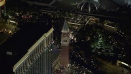 4K aerial stock footage of flying over The Venetian Resort and Casino, Las Vegas, Nevada Night Aerial Stock Footage | DCA03_187
