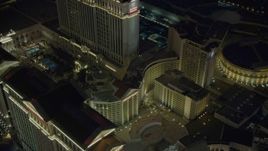 4K aerial stock footage of orbiting Caesar's Palace, Las Vegas, Nevada Night Aerial Stock Footage | DCA03_192