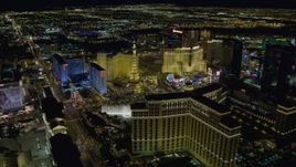 4K aerial stock footage of panning across hotels on Las Vegas Strip, Nevada Night Aerial Stock Footage | DCA03_193