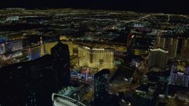 4K aerial stock footage of Planet Hollywood Resort and Casino, Las Vegas, Nevada Night Aerial Stock Footage | DCA03_197