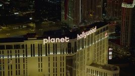 4K aerial stock footage of the top of the Planet Hollywood Resort and Casino, Las Vegas, Nevada Night Aerial Stock Footage | DCA03_199