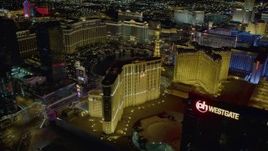 4K aerial stock footage orbit Planet Hollywood Resort and Casino, Las Vegas, Nevada Night Aerial Stock Footage | DCA03_201