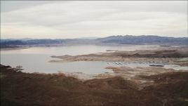 4K aerial stock footage of flying by the shore of Lake Mead, Nevada Aerial Stock Footage | DCA04_092