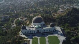 4K aerial stock footage of orbiting the Griffith Observatory, north side, Los Angeles, California Aerial Stock Footage | DCA05_014
