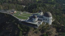 4K aerial stock footage of Griffith Observatory grounds, Los Angeles, California Aerial Stock Footage | DCA05_018