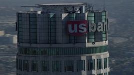 4K aerial stock footage of a close-up orbit of US Bank Tower, Downtown, Los Angeles, California Aerial Stock Footage | DCA05_048