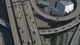 4K aerial stock footage of Interstate 110 and 10 interchange, Downtown Los Angeles, California Aerial Stock Footage | DCA05_052