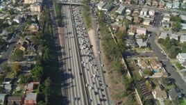 4K aerial stock footage of heavy traffic on Interstate 10 through Pico-Union, Los Angeles, California Aerial Stock Footage | DCA05_058