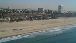 4K aerial stock footage video of flying by Santa Monica State Beach. Santa Monica, California Aerial Stock Footage | DCA05_094