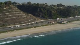 4K aerial stock footage of flying by Highway 1, coast, Santa Monica State Beach, Santa Monica, California Aerial Stock Footage | DCA05_096
