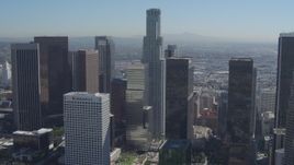 4K aerial stock footage of city skyscrapers, and focus on US Bank Tower, Downtown Los Angeles, California Aerial Stock Footage | DCA06_003