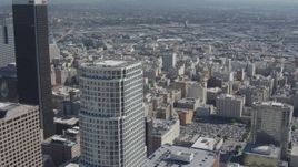 4K aerial stock footage flyby skyscrapers, revealing Broadway Theater District, Downtown Los Angeles, California Aerial Stock Footage | DCA06_010