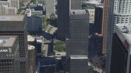4K aerial stock footage approach Citigroup Center, tilt to street, Downtown Los Angeles, California Aerial Stock Footage | DCA06_011