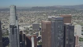 4K aerial stock footage of flying by city skyscrapers in Downtown Los Angeles, California Aerial Stock Footage | DCA06_013
