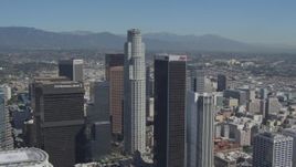 4K aerial stock footage of orbiting tall city skyscrapers in Downtown Los Angeles, California Aerial Stock Footage | DCA06_015