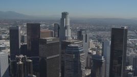 4K aerial stock footage of US Bank Tower at the center of skyscrapers, Downtown Los Angeles, California Aerial Stock Footage | DCA06_016