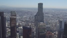 4K aerial stock footage of a wide orbit around US Bank Tower in Downtown Los Angeles, California Aerial Stock Footage | DCA06_017