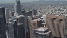 4K aerial stock footage flyby tall skyscrapers and US Bank Tower in Downtown Los Angeles, California Aerial Stock Footage | DCA06_019
