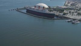 4K aerial stock footage of approaching the RMS Queen Mary, Long Beach, California Aerial Stock Footage | DCA06_023