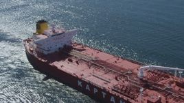 4K aerial stock footage fly over oil tanker sailing the ocean near Long Beach, California Aerial Stock Footage | DCA06_033