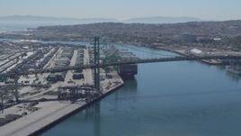 4K aerial stock footage of flying by Vincent Thomas Bridge, San Pedro, California Aerial Stock Footage | DCA06_044