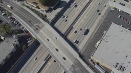 4K aerial stock footage bird's eye view of light traffic on Interstate 405, Mar Vista, California Aerial Stock Footage | DCA06_064