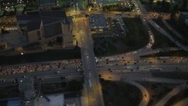 4K aerial stock footage of Highway 101, tracking northbound traffic, Downtown Los Angeles, California, night Aerial Stock Footage | DCA07_028