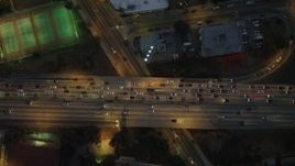 4K aerial stock footage of a bird's eye view flying over Highway 101, Echo Park, California, night Aerial Stock Footage | DCA07_031