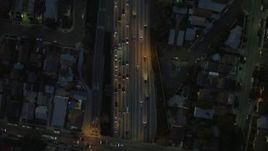 4K aerial stock footage of bird's eye view flying over Highway 101, heavy traffic, Silverlake, California, night Aerial Stock Footage | DCA07_033