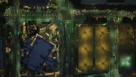 4K aerial stock footage of bird's eye view following South Grand Avenue, becomes North Grand Avenue, Downtown Los Angeles, California, night Aerial Stock Footage | DCA07_043