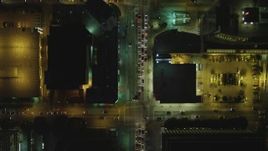 4K aerial stock footage of bird's eye view following Wilshire Blvd from South Oxford to South St. Andrews Place, Koreatown, Los Angeles, California, night Aerial Stock Footage | DCA07_070