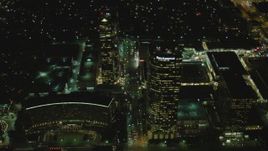 4K aerial stock footage of approaching skyscrapers, Century City, California, night Aerial Stock Footage | DCA07_099