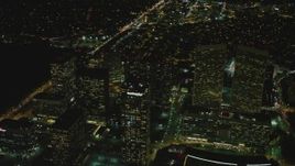 4K aerial stock footage of flying by skyscrapers, Century City, California, night Aerial Stock Footage | DCA07_100