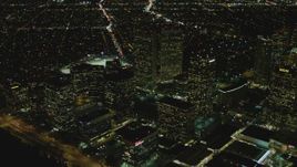 4K aerial stock footage of flying by skyscrapers, Century City, California, night Aerial Stock Footage | DCA07_102