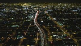 4K aerial stock footage fly over Interstate 10, Downtown, Los Angeles, California, night Aerial Stock Footage | DCA07_112