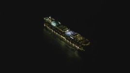 4K aerial stock footage of a cruise ship sailing near the Port of Los Angeles, San Pedro, California, night Aerial Stock Footage | DCA07_155