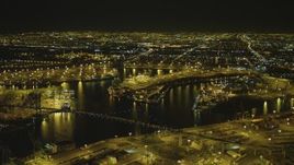 4K aerial stock footage of the Port of Los Angeles, Vincent Thomas Bridge, San Pedro, California, night Aerial Stock Footage | DCA07_162
