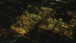 4K aerial stock footage of flying over an oil refinery, El Segundo, California, night Aerial Stock Footage | DCA07_163