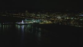 4K aerial stock footage of flying by Santa Monica Pier, Santa Monica, California, night Aerial Stock Footage | DCA07_171