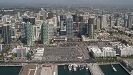 4K aerial stock footage flyby skyscrapers and office buildings in Downtown San Diego, California Aerial Stock Footage | DCA08_012