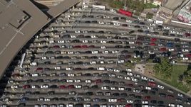4K aerial stock footage of a bird's eye view of heavy checkpoint traffic, US/Mexico Border, Tijuana Aerial Stock Footage | DCA08_064