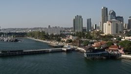 4K aerial stock footage flyby Seaport Village in Downtown San Diego, California Aerial Stock Footage | DCA08_195