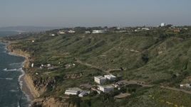 4K aerial stock footage of a satellite dish and scientific facility on coastal cliffs, Point Loma, California Aerial Stock Footage | DCA08_223