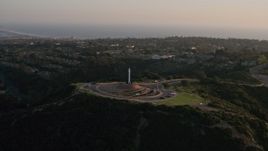 4K aerial stock footage orbit Soledad Cross monument, La Jolla, California, Sunset Aerial Stock Footage | DCA08_276