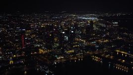 4K aerial stock footage of waterfront skyscrapers at night in Downtown San Diego, California Aerial Stock Footage | DCA08_342