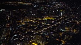 4K aerial stock footage of city skyscrapers in Downtown San Diego, California, Night Aerial Stock Footage | DCA08_345